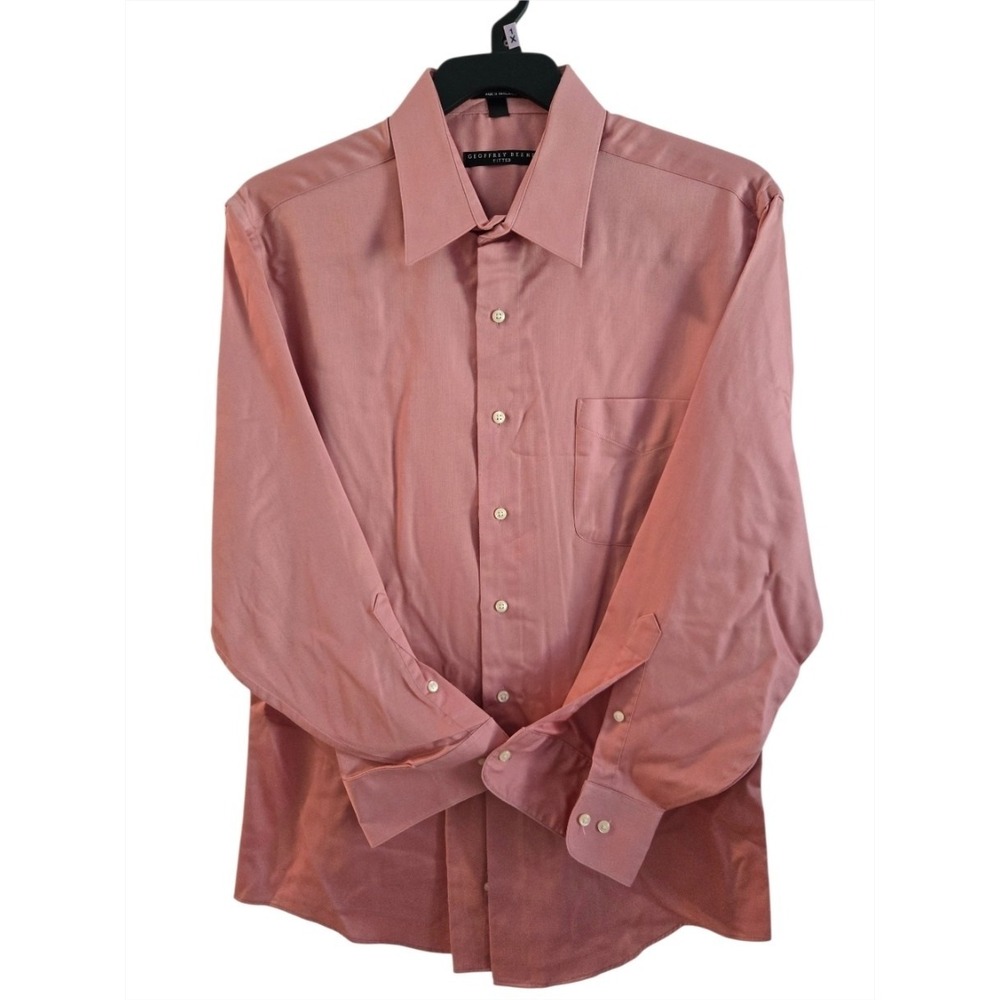 Geoffrey Beene Dress Shirt Mens Large 16.5 32/33 Pink Wrinkle Free Long Sleeve
